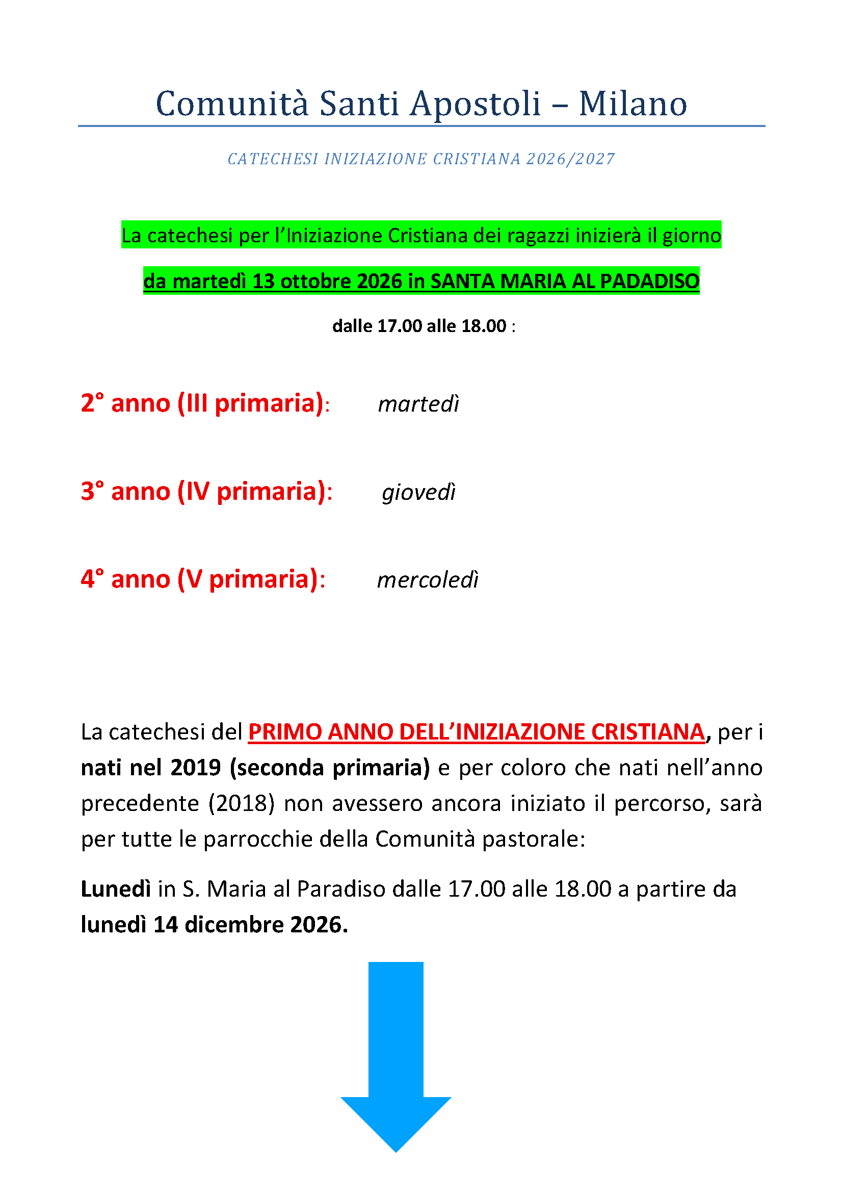 catechesi giorni 2026 2027 Pagina A