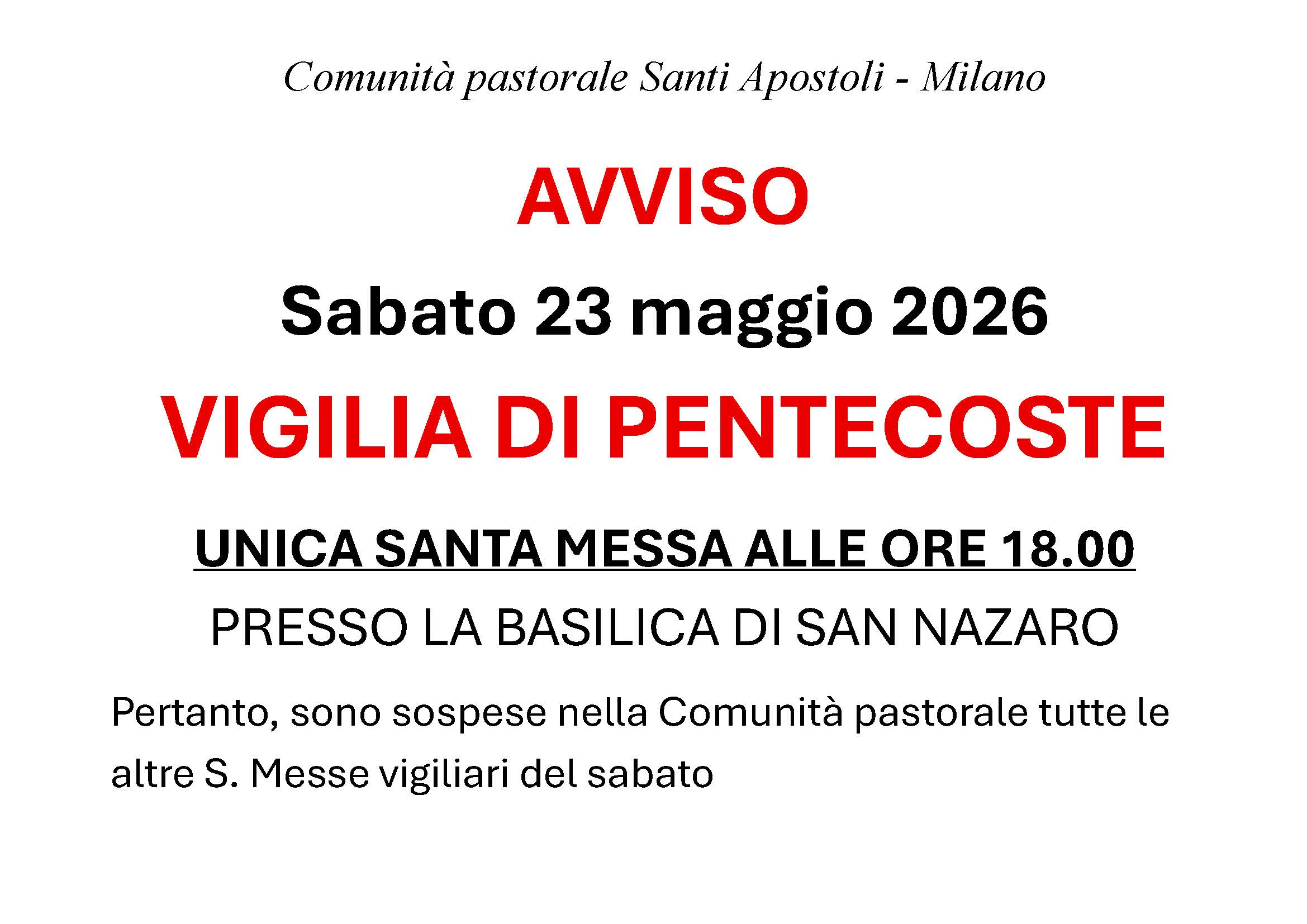 vigiliare di pentecoste